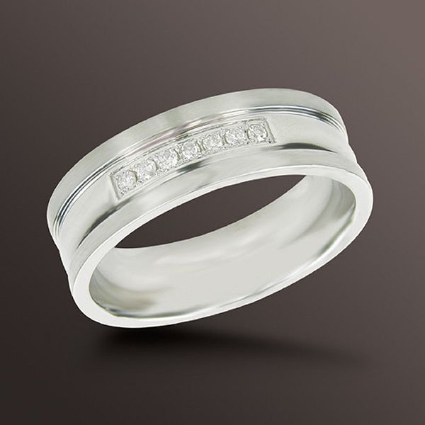7mm Diamond Accent Wedding Band in Stainless Steel