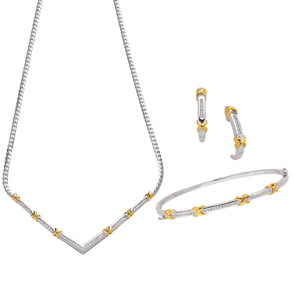 1/4 ct. t.w.* Diamond Bangle, Earring and Pendant Set.  14K Gold and Sterling