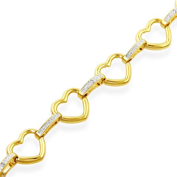 Diamond Accent Heart Bracelet in 18K Gold over Sterling Silver