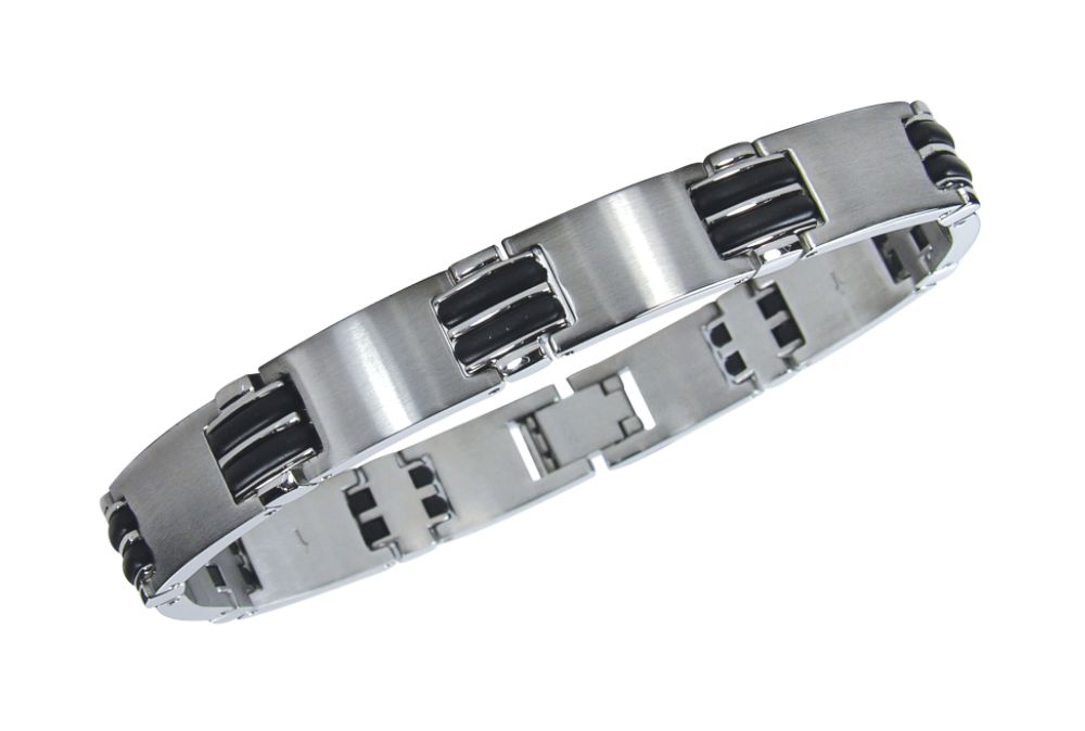 Mens Stainless Steel Bracelet with Rubber