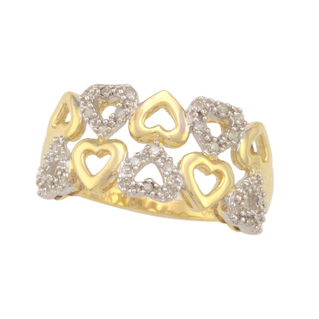 10k Yellow Gold and Round Diamond Accent Heart Anniversary Ring