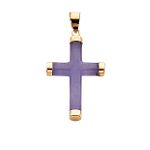 Quality Gold 14k Yellow Gold Lavender Jade Cross Pendant