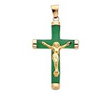 Quality Gold 14k Yellow Gold Green Jade Crucifix Pendant
