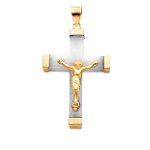 Quality Gold 14k Yellow Gold White Jade Crucifix Pendant