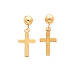 14K Yellow Gold Cross Dangle Earrings - SE466