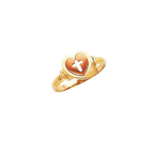14K Two-Tone Heart w/Cross Ring