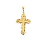 14K Yellow Gold Fleur de lis Cross Pendant - C1965
