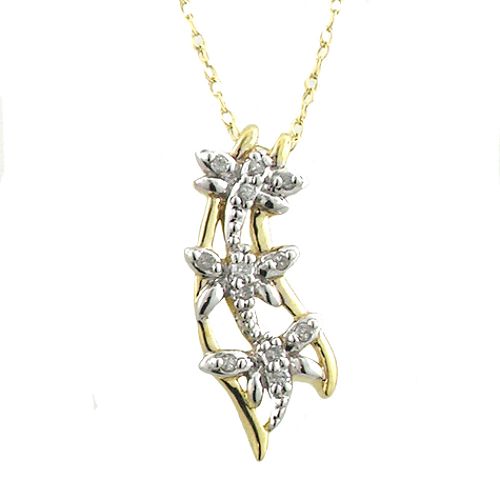 Diamond Triple Dragonfly Pendant. 10K Yellow Gold