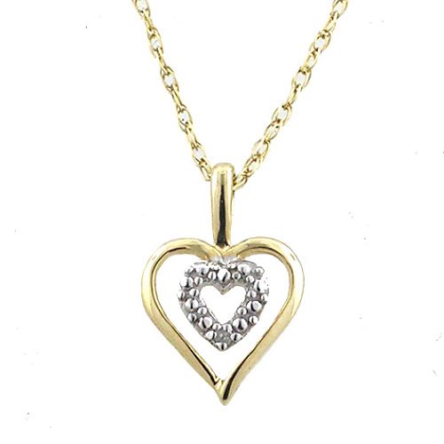 10K Diamond Accent Heart Pendant In Yellow Gold With 18 Inch Chain