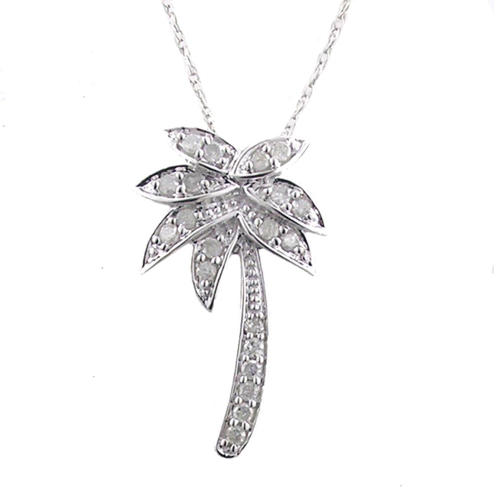 1/4 ct tw.* Diamond Palm Tree Pendant. 10k White Gold