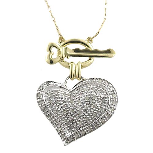 1/4 ct. tw. Diamond Heart/Key Pendant. 10K White and Yellow Gold