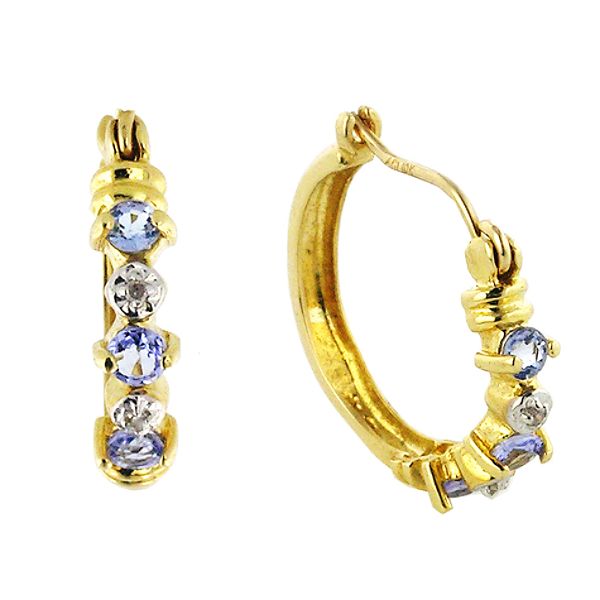 Tanzanite and Diamond Earrings. 10K Yellow Gold
