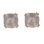 Ambras Rose Quartz Stud Earrings. 14k Yellow Gold