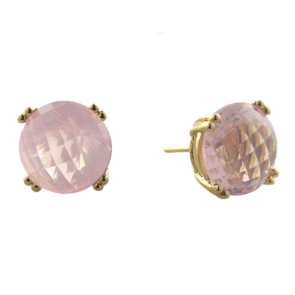 Rose Quartz Stud Earrings. 14k Yellow Gold