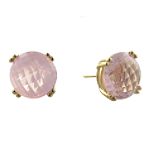 Ambras Rose Quartz Stud Earrings. 14k Yellow Gold
