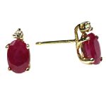 Ambras Ruby and Diamond Stud Earrings. 14k Yellow Gold