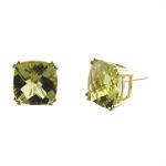10mm Lemon Quartz Stud Earrings, 14K Yellow Gold
