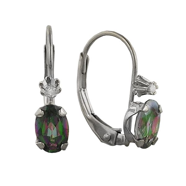 Mystic Topaz and Diamond Earrings. 10K White Gold