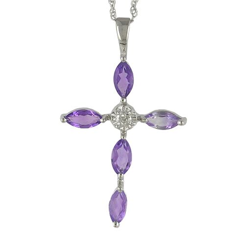 Amethyst and Diamond Cross. 10K White Gold