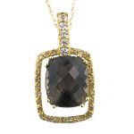 Smokey Quartz and White Sapphire Pendant. 10K Yellow Gold