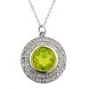 Peridot and Diamond Accent Circle Drop Pendant. 10k White Gold