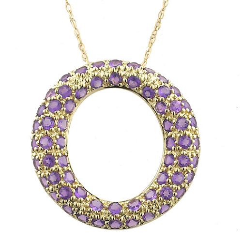 Amethyst Open Circle Pendant. 10K Yellow Gold