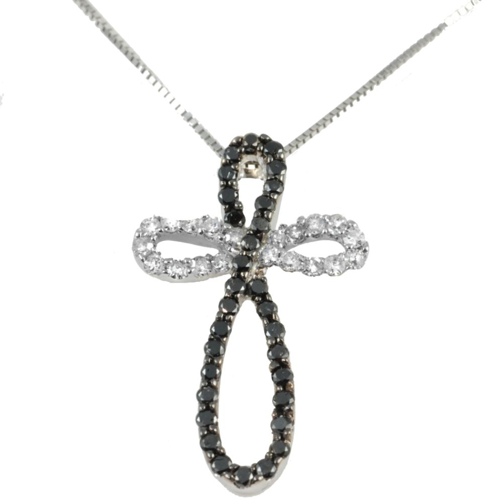 1/2 ct. tw.* Black and White Diamond Cross Pendant. 10K White Gold