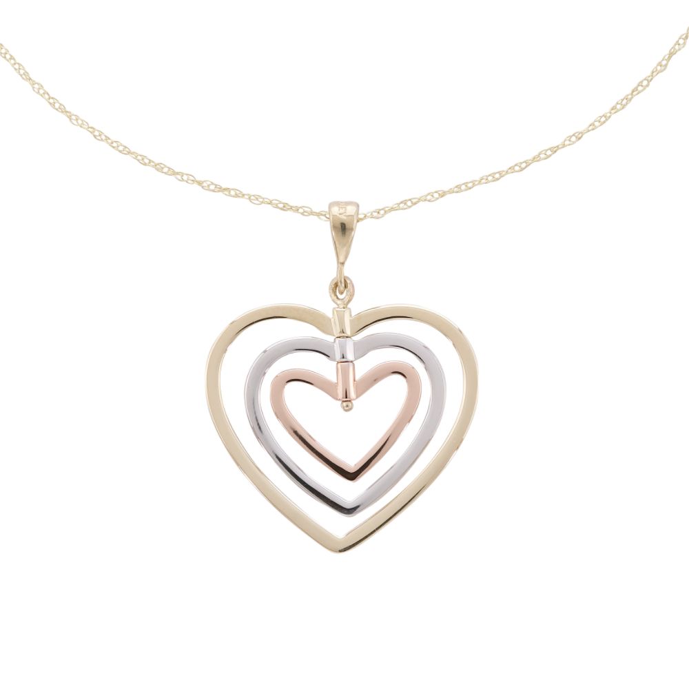 14kt Tri-color Heart Pendant with 18" Chain