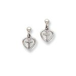 Quality Gold 14k White Gold Polished Cross In Heart Dangle Post Earrings