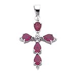 14K White Gold Diamond and Ruby Cross Pendant - XWR165