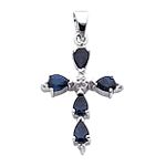 14K White Gold Diamond and Sapphire Cross Pendant - XWR166