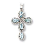 Quality Gold 14k White Gold Diamond and Aquamarine Cross Pendant