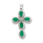 14K White Gold Diamond and Emerald Cross Pendant - XP2408E/A