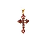 14K Yellow Gold Garnet Budded Cross Pendant - XR884