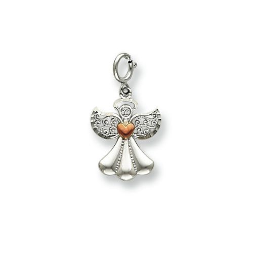 14K White Gold Filigree Angel with Heart Charm