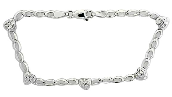 10K White Gold 7 in. Heart Bracelet with Diamond Accents