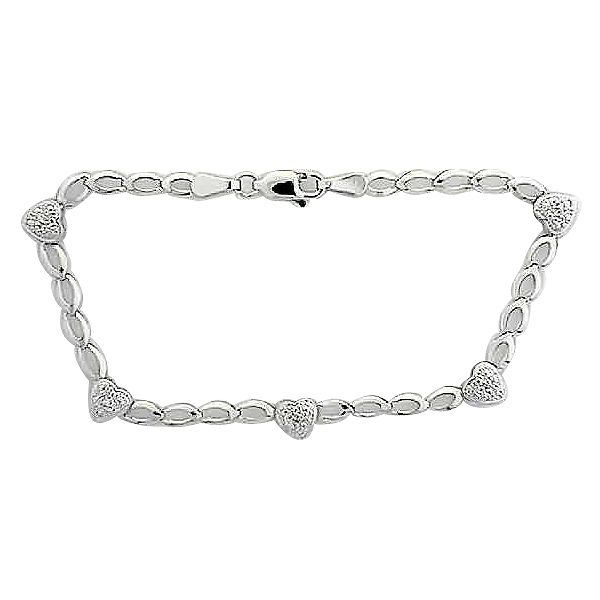 10K White Gold 7 in. Heart Bracelet with Diamond Accents