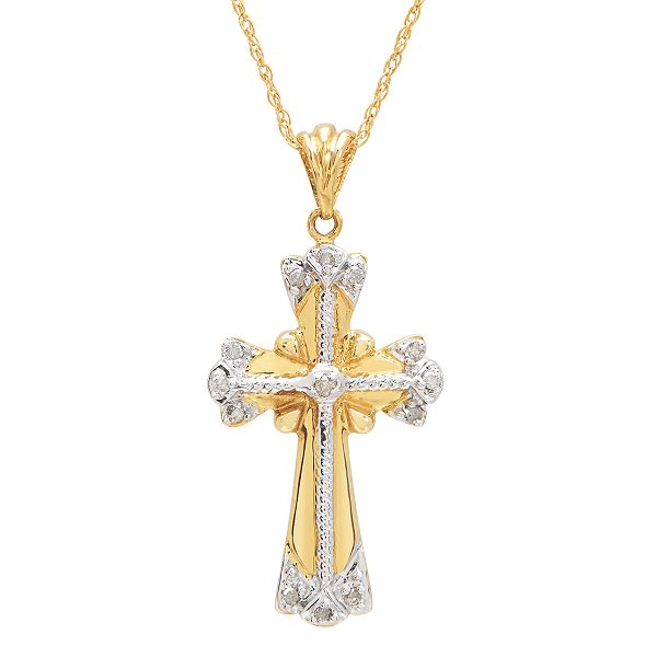 1/10 ct. tw. Diamond Cross Pendant. 10K Yellow Gold