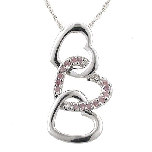 10K .11ct. tw. Pink Diamond 3-Heart Drop Pendant