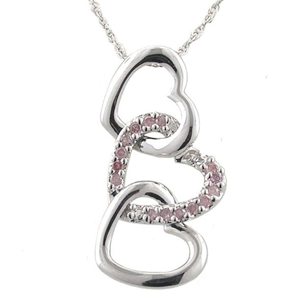 10K .11ct. tw. Pink Diamond 3-Heart Drop Pendant