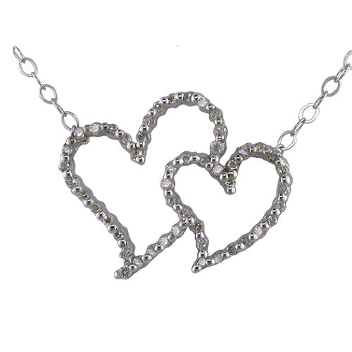 10K White Gold .20 ct. tw. Two Heart Diamond Pendant