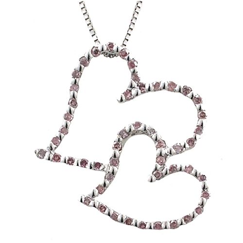 10K White Gold .20 ct. tw. Pink Diamond Two Heart