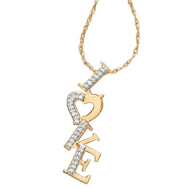 "Love" Pendant with Diamond Accents and Chain