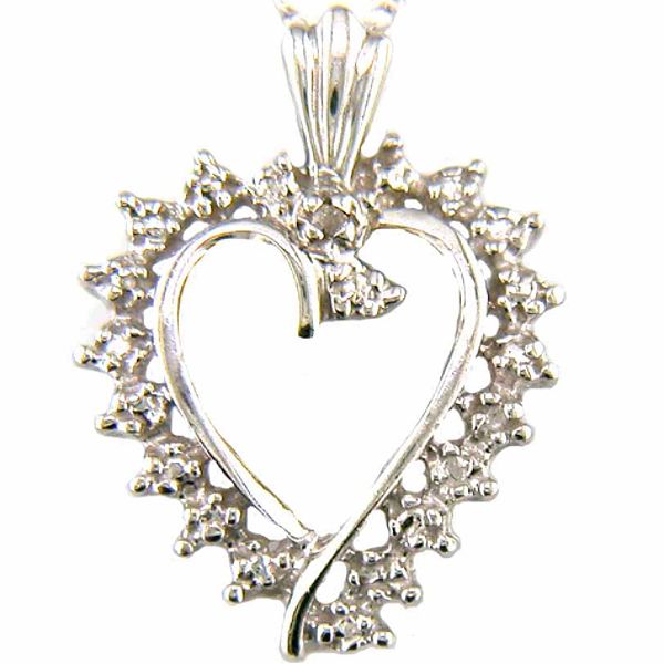 10K White Gold .01 ct. Diamond Heart Pendant with 18" Chain