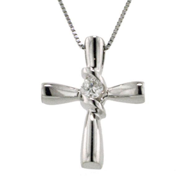 Diamond Cross Pendant. 14K White Gold