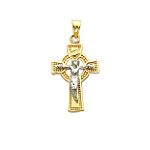 14K Yellow and White Gold Celtic Cross Crucifix Pendant - C2023
