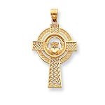 14K Yellow Gold Celtic Cross Claddagh Cross Pendant - C2703