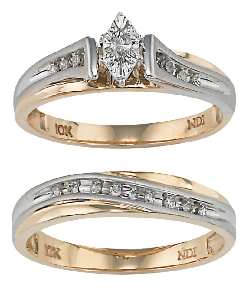 1/8 ct. tw. Diamond Round Center Bridal Set. 10K Yellow and White Gold