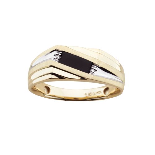 Mens Onyx and Diamond Accent Ring. 10K Yellow Gold