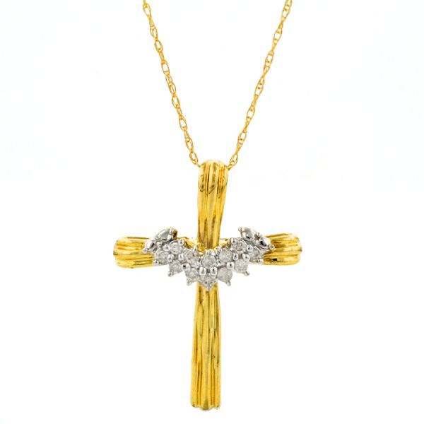 Chapal Zenray Inc. 1/7 ct. tw.* Diamond and 10K Yellow Gold Cross Pendant
